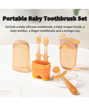 FOKiiBO Baby Silicone Toothbrush Set with Teether & Finger Brush - Amber - Buy Online on GoSupps.com