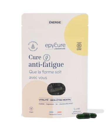 EPYCURE - Anti-Fatigue Cure - Fights Physical & Mental Fatigue, Reduces Stress, Relaxes the Body - 87% Natural - Rhodiola, Magnesium, Vitamins B3, B6, D3, Iron - 1 Month - Vegan - Made in France