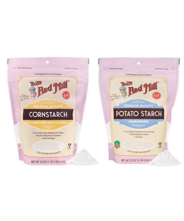 Bobs Red Mill Cornstarch & Potato Starch Bundle | Variety Pack For Cooking, Frying & Baking  1 Resealable Bag Corn starch Powder (18 oz.) & 1 Resealable Bag Potato Starch (22 oz.) Gluten Free Thickener Premium Quality St