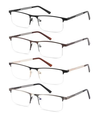 4-Pack Blue Light Blocking Reading Glasses for Men,Stylish Metal Frame Computer Readers with Sping Hinges Anti Glare/Eye Strain Uv Filter (+2.0 Strength) 4 Pack(black/Metalgun/Brown/Glod) 2.0x