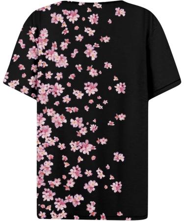 Shop Women's V-Neck Henley Tunic Shirt - Floral Print & Short Sleeve Blouse | Light & Loose Fit | Festive Tops | XL Black | International Shipping - Buy Online on GoSupps.com