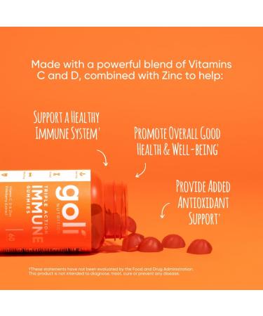 Goli Immune Gummy Vitamins - 60 Count with Elderberry, Vitamin C, D & Zinc - Plant-Based, Vegan, Non-GMO - Gluten-Free & Gelatin-Free - Buy Online on GoSupps.com