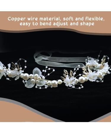 JUNMEIDO 1PC Bridal Headband with Ribbon Wedding Hair Piece Wedding White Flower Simulation Pearl Floral Bridesmaid Hair Pieces Gold Leaf Hair Vine Bridal Tiara for Bride Bridesmaid Girl Photo Party - Buy Online on GoSupps.com