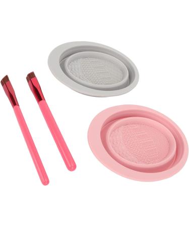Foldable Angled Eyebrow Hairline Brush Cleaner with Portable Makeup Brush Cleaning Bowl Silicone Multifunctional Mat for Residue Oil and Dirt Removal - Buy Online on GoSupps.com