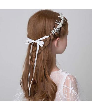IYOU Flower Girl Pearl Headband - White Rhinestone Crystal Hairpiece for Girls | Princess Communion Accessories - Buy Online on GoSupps.com