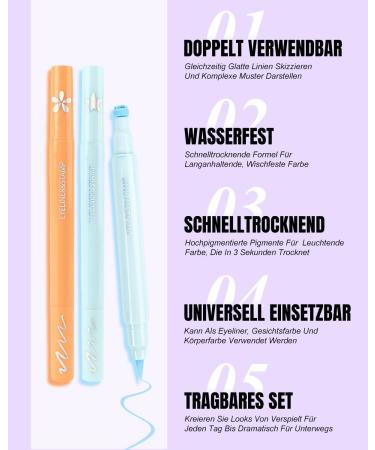 ARCHIDATE Colorful Eyeliner Stamp Pen Set of 5 Waterproof Double Ended Eyeliner Pen Smudge Resistant and Quick Drying Makeup Face and Eye Painting Party Party Eyeliner - Buy Online on GoSupps.com