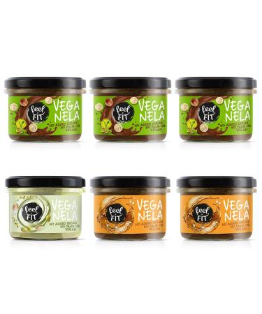 Feel Fit Veganela Without Supplement Mix Box: 3 x cocoa-hazelnut spread 2 x salted caramel spread 1 x 45% pistachio cream 6 Pack (6 x 200 g)
