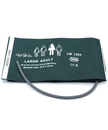 Universal NIBP Cuff for Large Adult 33-47 cm Single Tube Reusable Nylon Replacement Blood Pressure Cuff No Connector Large Adult Green Nylon/ Single Tube