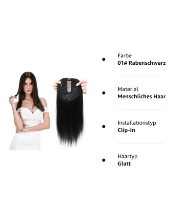 Silk-Co Hair Topper Real Hair - 10x12cm Toupet for Women Remy Silk Base Clip-In Extensions 25cm RabenSchwarz - Buy Online on GoSupps.com