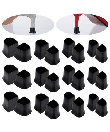 Heel Cap Protectors for High Heel Shoes | U Shape 4 Sizes Black 12Pairs | Anti-Slip Noise Reducing High Heel Protector Replacement Heel Protectors Tip Covers for Stiletto and Pumps Tips