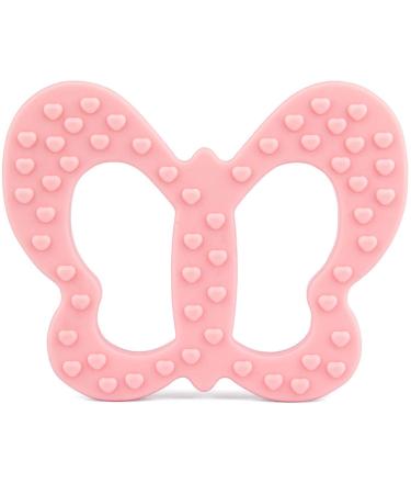 PREMYO Butterfly Teething Ring for Babies Cooling - Teething Aid Made of Silicone BPA Free Soft - Relieves Teething Pain - Pink