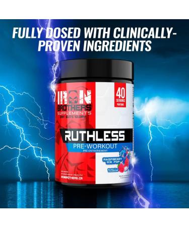 Iron Brothers Supplements Ruthless Pre workout Powder for Women & Men | Creatine-Free Nitric Oxide Booster | Energy & Focus | Natural Workout Supplement Bulk Pre-Workout | 40 Servings Blue Raspberry Blue Raspberry Ice Pop - Buy Online on GoSupps.com