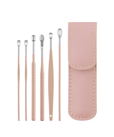 The Most Professional Ear Cleaning Master in 2023 Earwax Cleaner Tool Set Earwax Cleaning Tool 6-Piece Set with PU Leather Spiral Design Stainless Steel Earwax Removal Kit (Pink)