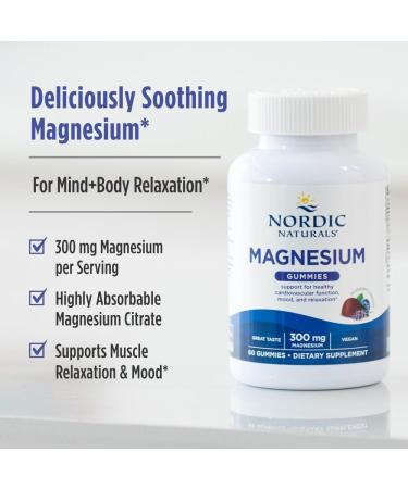Nordic Naturals Magnesium Gummies for Adults, Blueberry Lavender Flavor - 60 Gummies - Vegan Magnesium Supplement for Mind, Mood, and Cardiovascular Support - Non-GMO - 20 Servings - Buy Online on GoSupps.com