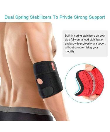 Adjustable Neoprene Elbow Support Brace with Dual-Spring Stabiliser for Golfers & Tennis Elbow Relief - Unisex | Sports Injury Pain Relief - Buy Online on GoSupps.com