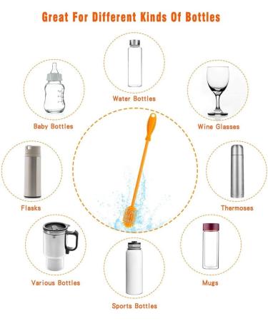 Silicone Bottle Cleaning Brush with Long Handle - 31cm/12.5 - Perfect for Baby Bottles, Hydro Flask, Sports Bottles, Vases and Glassware - Orange - Qty 1 - Buy Online on GoSupps.com
