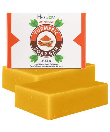 Turmeric Soap Bar for Face & Body - All Natural Turmeric Skin Soap - Turmeric Face Soap Reduces Acne Heals Scars & Cleanses Skin - 4oz Turmeric Bar Soap Detox Treatment for All Skin Types (4 Ounce (Pack of 2)) Turmeric...