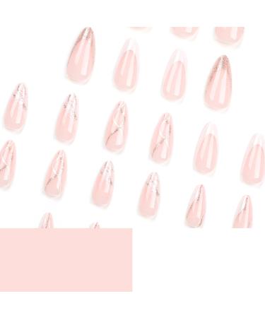 Shop Mouyouglow Short Almond Pink Nude French Glitter Press On Nails - Wavy Line Design with Glue - Buy Online on GoSupps.com