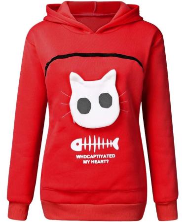 Shop Womens Long Sleeve Cat & Dog Hoodies | Cozy Zipper Sweatshirts with Big Bags - Red XXL - Buy Online on GoSupps.com