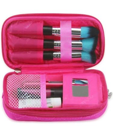 Premium Hot Pink Make-Up Bag for Women | 2 Layer Travel Kit Organizer with Mirror & Brush Pockets | Professional Cosmetic Case - Buy Online on GoSupps.com