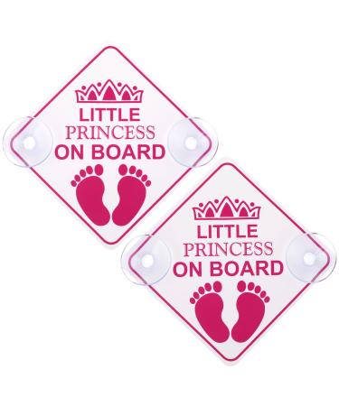 Amabro Little Princess on Board Car Warning Signs 2pcs 5" x 5 Safety Warning Car Bumper Sticker Double Suction Cups Safety Sign Car Sticker Decal Reusable Baby in Car Sticker Pink
