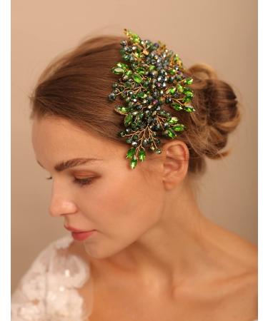 Jumwrit Rhinestone Wedding Hair Comb - Handmade Bridal Headpiece for Women - Green Wedding Hair Accessories - Buy Online on GoSupps.com