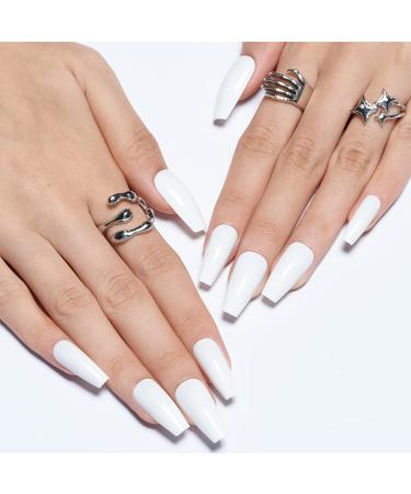 Glamourous Medium Ballerina Long Bright White Coffin Press-on Nails | Reusable Acrylic False Nail Kit for Women - Buy Online on GoSupps.com