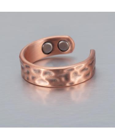 Handcrafted Hammered Design Copper Ring for Men & Women | Adjustable Vintage Pure Copper Magnetic Health Energy Wedding Band | Open Cuff Finger Ring - Buy Online on GoSupps.com