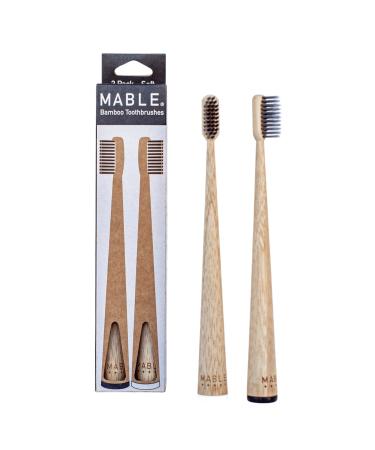 MABLE Bamboo Toothbrush Two Pack Soft Bristle (Charcoal Infused Soft Bristle)