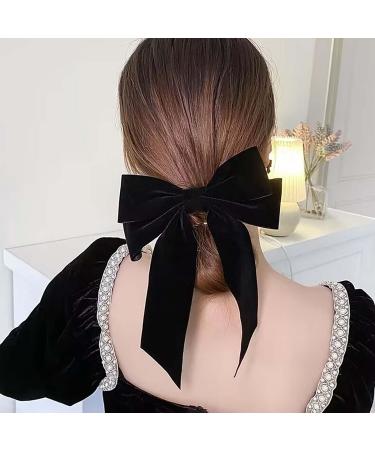 Inilbran Vintage Black Velvet Bow Hair Clip with Long Satin Tail | French Bowknot Barrette for Women - Buy Online on GoSupps.com