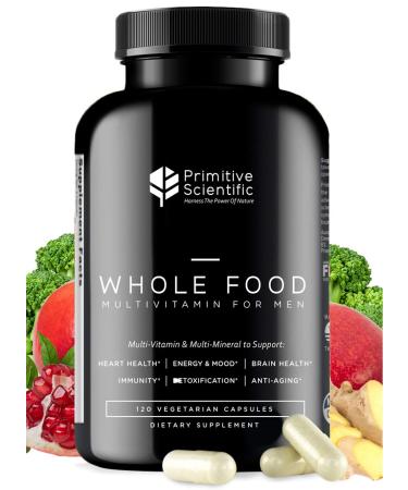 Primitive Scientific Whole Food Multivitamin for Men (120 Vegetarian Capsules) for Strength Energy Immune Support Anti-Aging and More | Natural & Sugar-Free Multivitamin for Men
