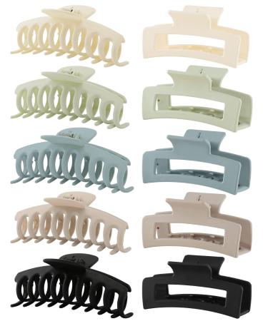 10 Pack Hair Claw Clips Neutral Hair Clips for Women 4.1" Big Claw Clips Large Rectangle Claw Hair Clips Matte Hair Claws Hair Styling Accessories for Thick Hair Light Color