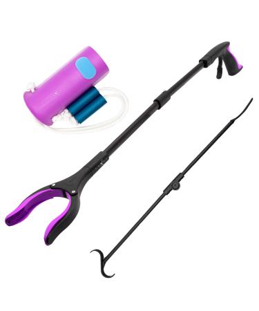 Luxet 3 in 1 Combo Kit Long Foldable 32 Lightweight Strong Grip Reacher Grabber with Magnetic tip, Multipurpose Foldable l Dressing Aid Shoe Horn Stick Deluxe Sock Aid Stocking Pull On Helper Pink
