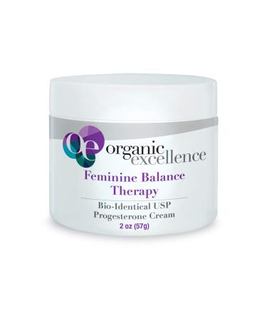 Organic Excellence Feminine Balance Therapy Progesterone Cream - 2 oz / 57g Jar - Bio-Identical USP Balancing Formula for Hormonal Imbalance PMS Perimenopause Menopause