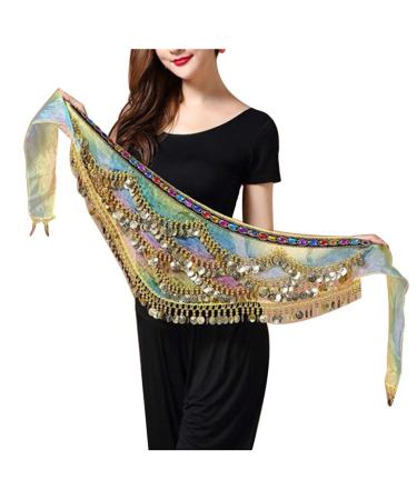HorBous Belly Dance Hip Scarf Belly Dance Waist Chain Belt with 300 Coins Multicolor