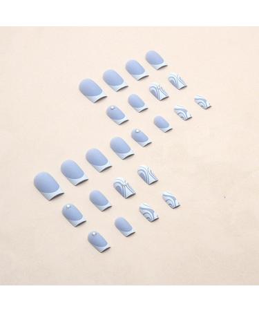 24pcs Short Square False Nails French Tip Blue White Press on Nails - Nail Art Accessories for Women and Girls - Buy Online on GoSupps.com