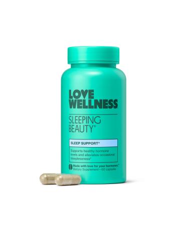 Love Wellness Sleeping Beauty | Sleep Support with Melatonin Magnesium & L-Theanine | Promotes Restful Sleep Relaxation & Calmness | Organic Valerian Root Powder & Lemon Balm | 60 Count Sleeping Beauty Pills