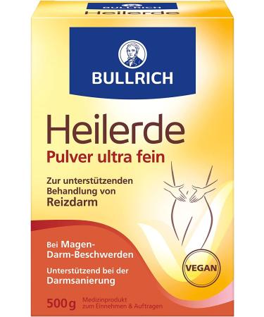 Bullrich Heilerde Pulver Ultra Fein |Relief of gastrointestinal complaints and support for intestinal renovation |Inner and external application |Vegan |500 g (1 Pack)