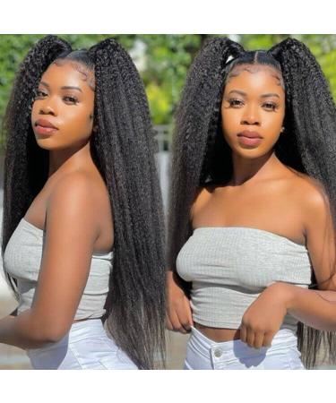 Alidiamond 18 Inch Kinky Straight Human Hair Wig | PrePlucked 13x4 Brazilian Remy | 180% Density Yaki Straight Wig for Women - Buy Online on GoSupps.com