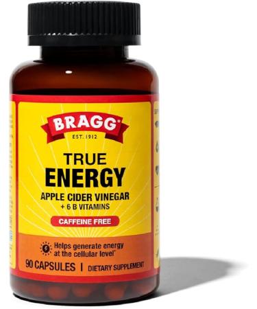 Bragg Apple Cider Vinegar True Energy Capsules – 6 B Vitamins – Caffeine Free - 750mg of Acetic Acid – Weight Management - Non-GMO, Vegan, Gluten Free, No Sugar - (90 Pills)… (1)