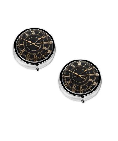 (Clock Gear) Round Pill Box 3 Compartment Pill Box Mini Decorative Pocket Purse Portable Travel Medicine Tablet Vitamin Holder Organizer Pill Case