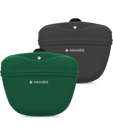 Navaris Silicone Dog Snack Bags Set - 2x Reusable Lining Bags with Clip & Magnet for Dry & Wet Food - Gray & Green - Buy Online on GoSupps.com