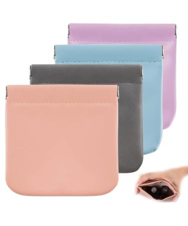 CANIPHA 4pcs Lambskin Pocket Cosmetic Bag, Waterproof Portable Small Makeup Bag No Zipper Self-closing Small Makeup Pouch for Women Mini Makeup Bag Travel Storage for Cosmetics Headphones Jewelry