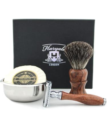 Wooden Shaving Kit for Men - Double Edge Safety Razor, Badger Brush, Soap, Bowl, and Carrying Box - Perfect Gift for Dad - Buy Online on GoSupps.com