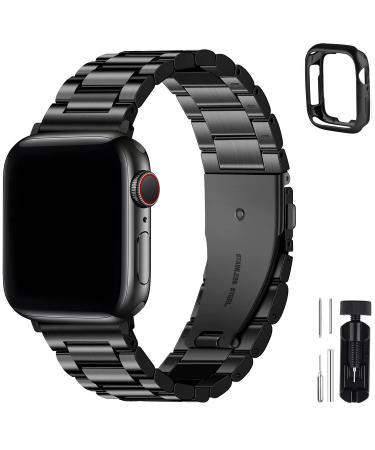 Fullmosa Compatible Apple Watch Band 42mm 44mm 45mm 49mm 38mm 40mm 41mm, Stainless Steel iWatch Band with Case for Apple Watch Series 8/7/6/5/4/3/2/1/SE/SE2/Ultra, 42mm 44mm 45mm Black Black 42mm 44mm 45mm