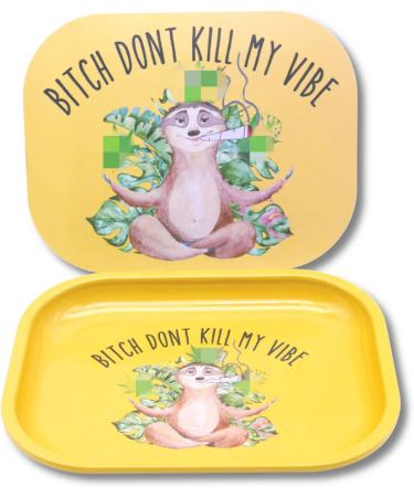 Btch Don't Kill My Vibe Sloth Rolling Tray with Magnetic Lid - Funny Cute Small Metal Tray - 7'' x 5.5 - Buy Online on GoSupps.com