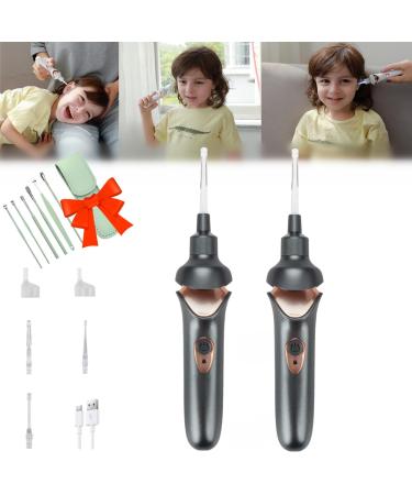 Cohbskj Tweddy Smart Ear Wax Remover Tweddy Smart Ear Wax Vacuum Earwax Remover Tool Earwax Removal Kit With Light Electric Ear Wax Removal Otoscope With Light For Children Adult (Black-2PCS)