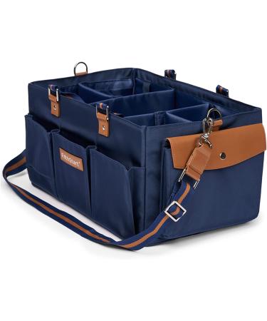 Waterproof Diaper Caddy with Shoulder Strap - Baby Diaper Organizer with Entertainment Pouch - Blue Canvas Fabric - Easy Clean Diaper Caddy with Multiple Compartments - Buy Online on GoSupps.com