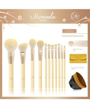 11-Piece Wooden Handle Makeup Brush Set | Little Pudding Beauty Tools with Storage Bag - Yellow - Buy Online on GoSupps.com