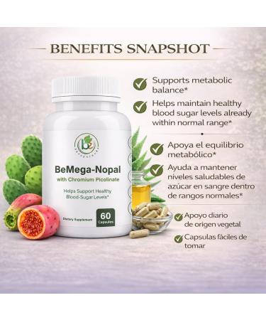 BMega Nopal with Chromium Picolinate - Supports Metabolism & Nutrient Balance - Natural Plant-Based Supplement Helps Support Healthy Blood Sugar Levels & Wellness - 60 Capsules - Buy Online on GoSupps.com